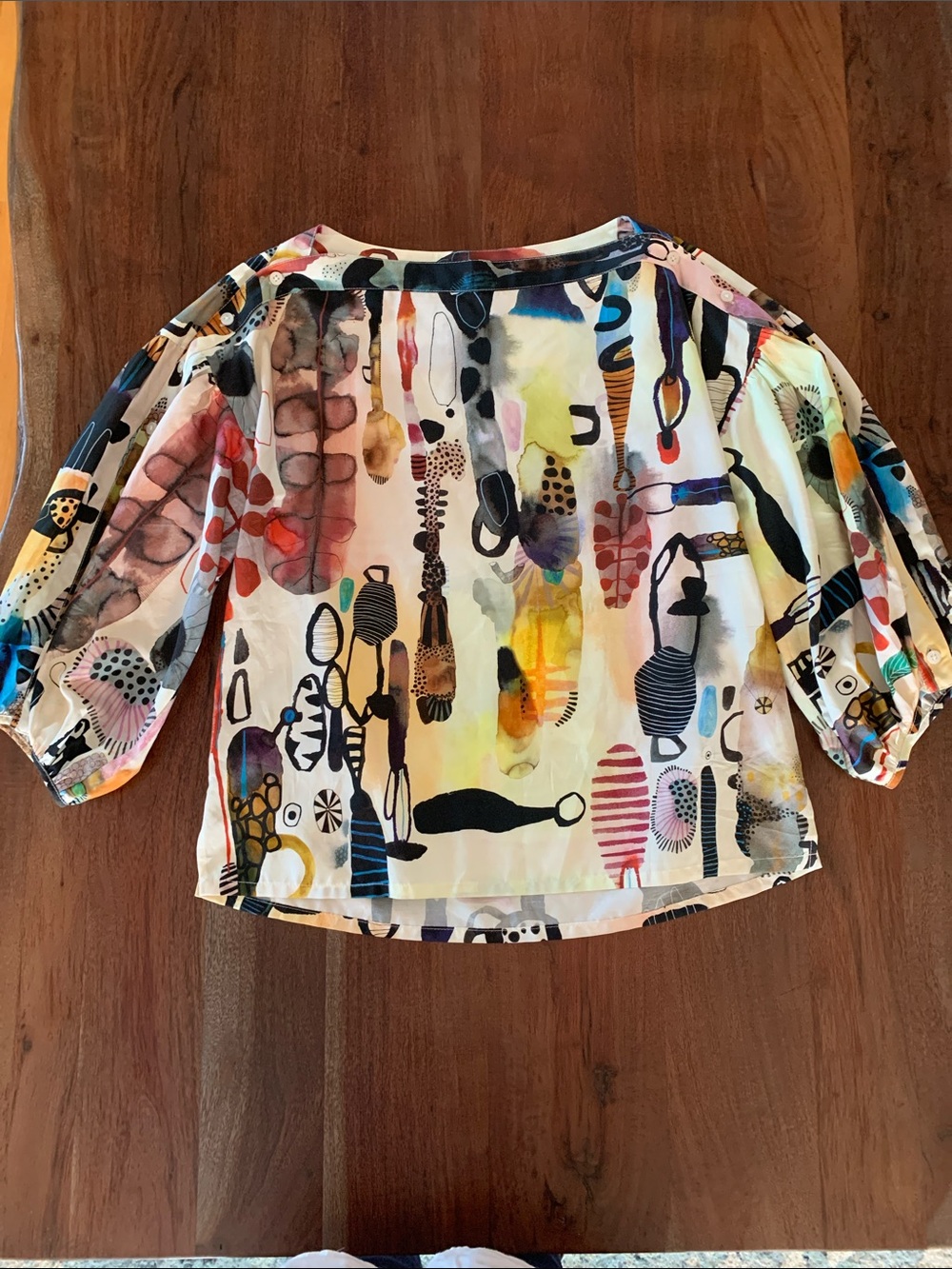 Rachel Comey “Whisk” Abstract Silk/Cotton Watercolour Blouse, Sz M-L - Picture 8 of 13